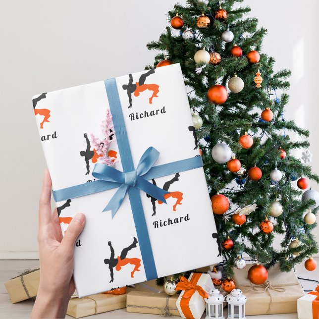 Papier Cadeau Silhouettes de lutte de lutteur Sport Nom personna (Créateur téléchargé)