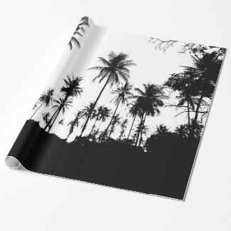 Papier Cadeau Silhouettes de palmiers exotiques noirs blancs haw