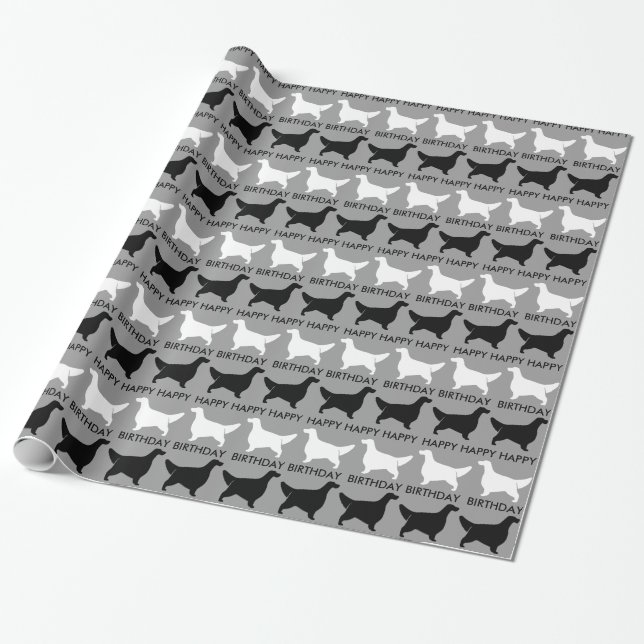 Papier Cadeau Silhouettes de Setter Anglais Motif avec Texte (Déroulé)