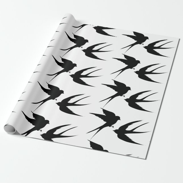 Papier Cadeau Silhouettes d'oiseaux hirondelles Thunder_Cove  (Déroulé)