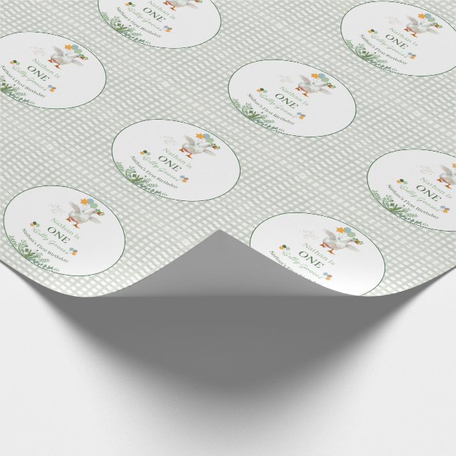 Papier Cadeau Silly Goose Premier Anniversaire Vert (Coin)