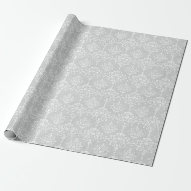 PAPIER CADEAU SILVER DAMASK ÉLÉGANT MARIAGE D'ANNIVERSAIRE WRAP (Déroulé)