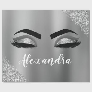 Papier Cadeau Silver Glitter Sparkle Eyelashes Monogram