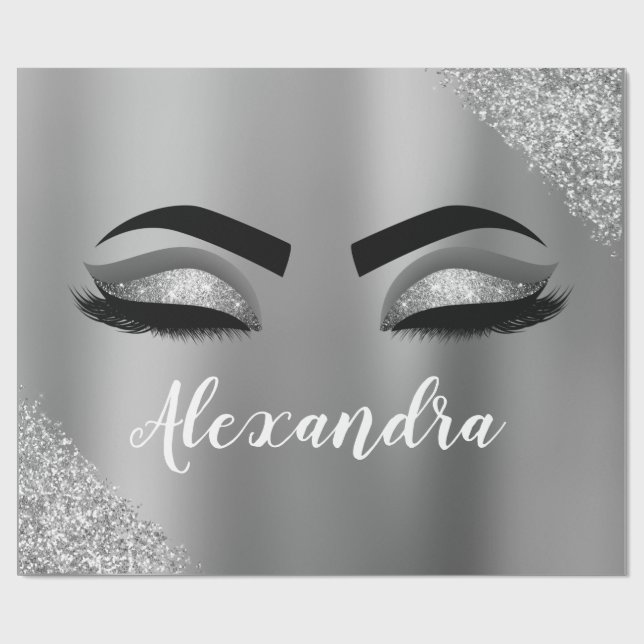 Papier Cadeau Silver Glitter Sparkle Eyelashes Monogram (Plat)