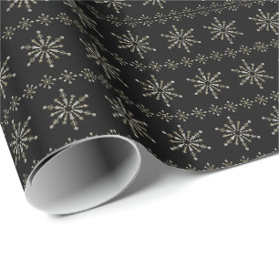 Papier Cadeau Silver-Grey & Black Abstrait Christmas Snowflakes