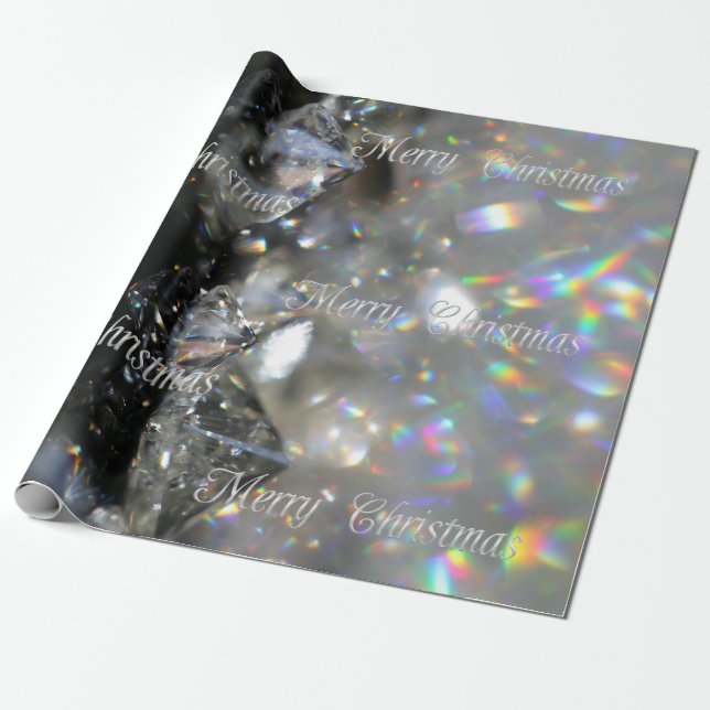 Papier Cadeau Silver Joyeux Texte de Noël brillant Diamants Noir (Déroulé)