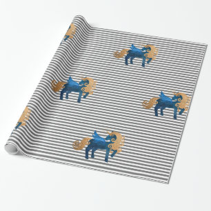 Papier Cadeau Silver Stripe Marine Unicorn Anniversaire MARIAGE 