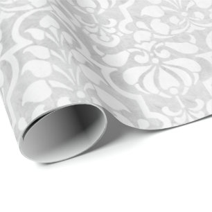 Papier Cadeau Silver Vintage Victorian Damask Motif sans couture