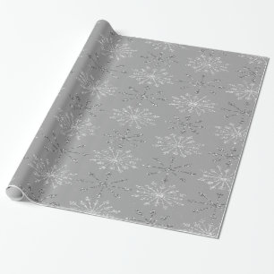 Papier Cadeau Silver White Parties scintillant Snowflakes Grey