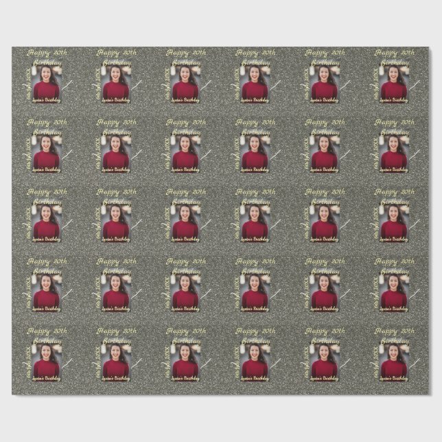 Papier Cadeau Silverglitter photo 20e anniversaire ajouter nom d (Plat)