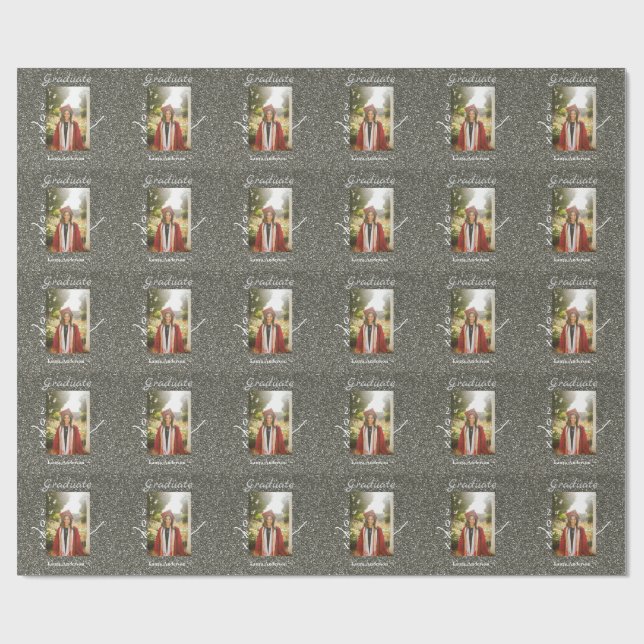 Papier Cadeau Silverglitter photo graduation ajouter nom classe  (Plat)