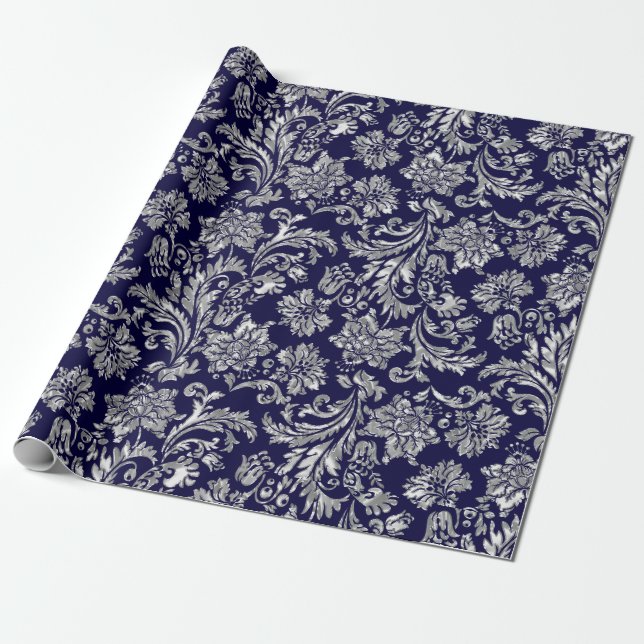 Papier Cadeau Silvers & Midnight Blue Damas (Déroulé)