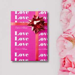 Papier Cadeau Simple Blanc Propre 3 x Amour Rose Chaud