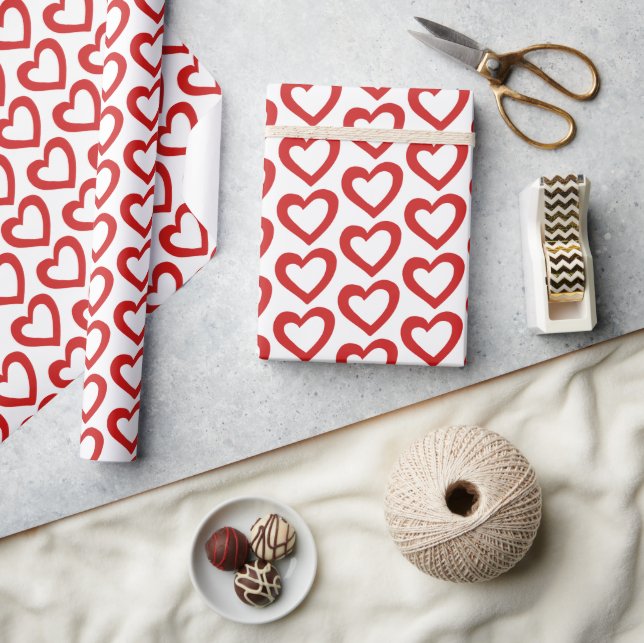 Papier Cadeau Simple Cœur Rouge Saint-Valentin Moderne (Artisanat)