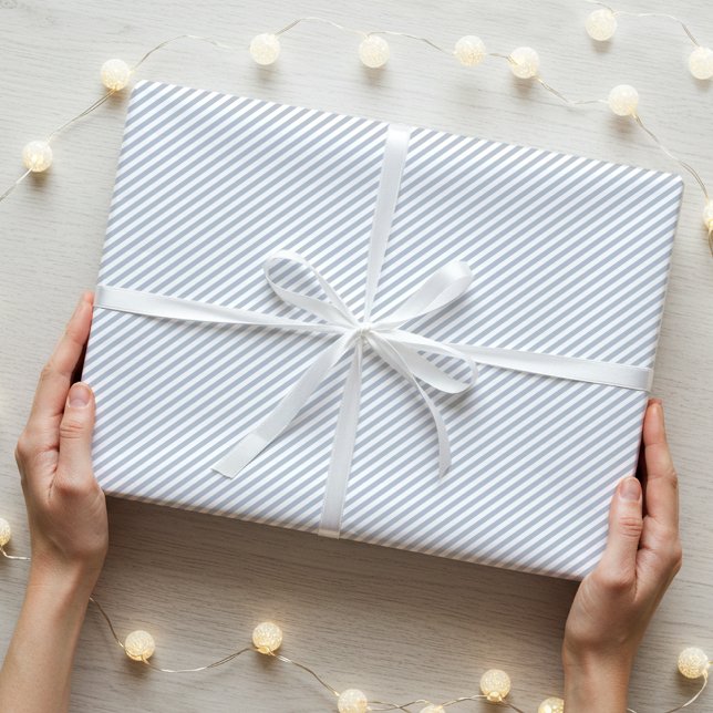 Papier Cadeau Simple Elegant Étroit Motif rayé gris blanc (Créateur téléchargé)
