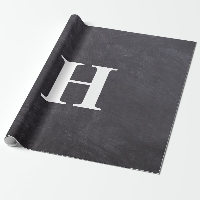 Papier Cadeau Simple Élégant gris blanc Monogramme simple (Déroulé)