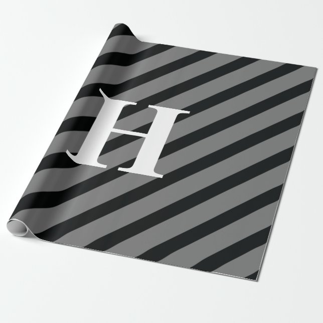 Papier Cadeau Simple Elegant Gris Noir Gris Gris Blancs Monogram (Déroulé)