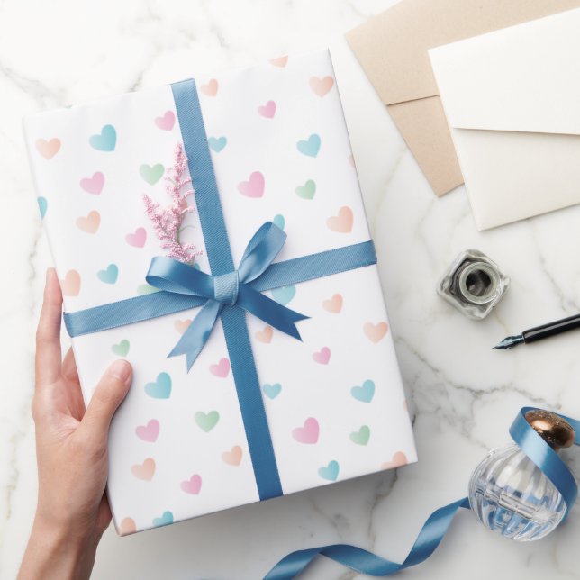 Papier Cadeau Simple et doux Beaux Coeurs Pastel (Cadeaux)