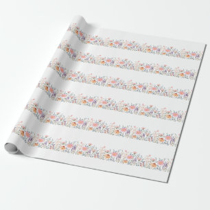 Papier Cadeau Simple Fête de Bébé Jardin Floral Aquarelle