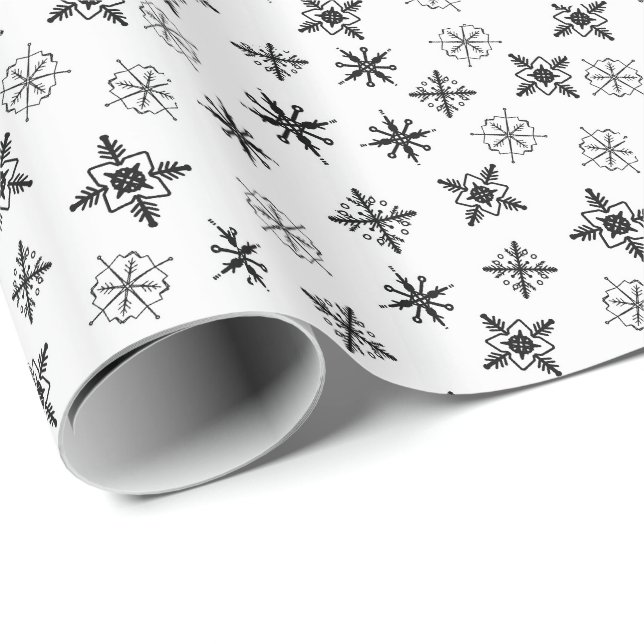Papier Cadeau Simple Flocons de Neige Noël (Coin rond)