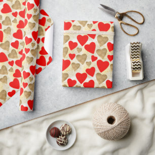 Papier Cadeau Simple Hearts Motif en Red & Faux Gold Parties sci
