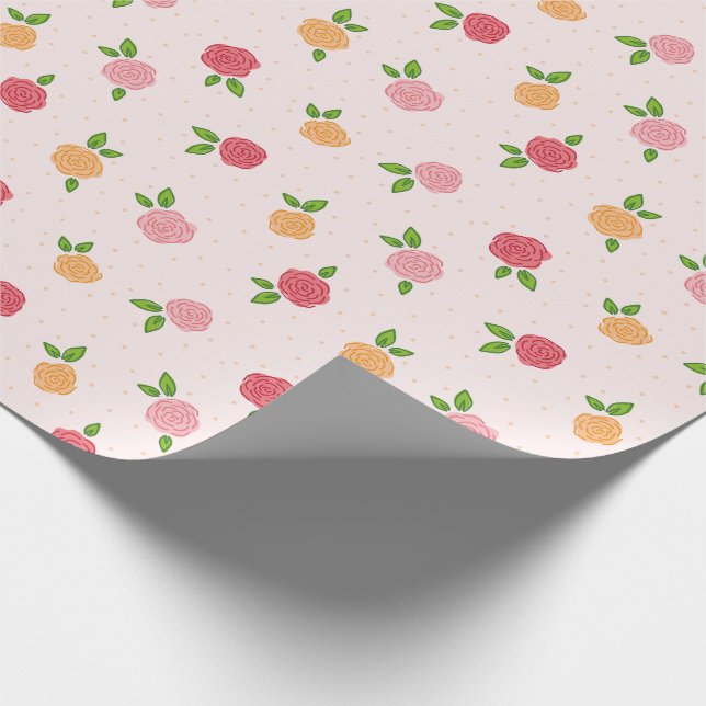 Papier Cadeau Simple Mignon Motif Fleur Rose Or Rose (Coin)