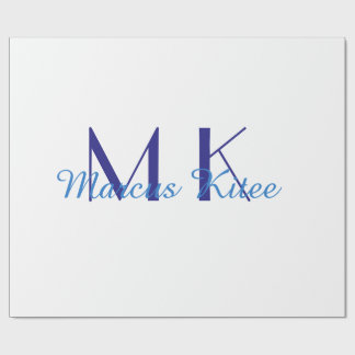 Papier Cadeau simple minimal monogram personalized name blue ret