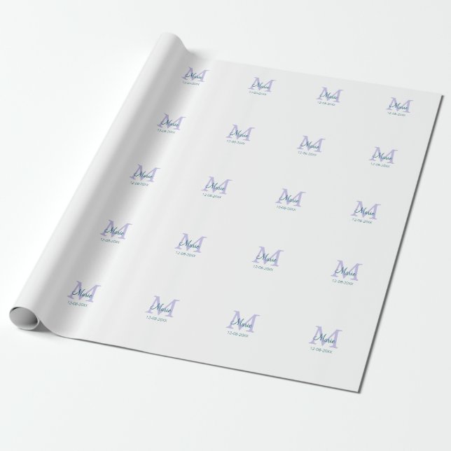 Papier Cadeau simple minimum ajouter nom monogramme violet vert  (Déroulé)
