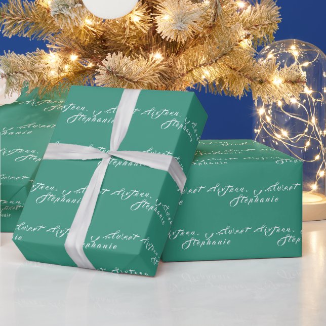 Papier Cadeau Simple Modern Sweet 16 Nom Turquoise Seize Nom (Vacances)
