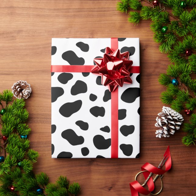 Papier Cadeau Simple moderne Black and White Cow Motif d'impress (Cadeau de vacances)