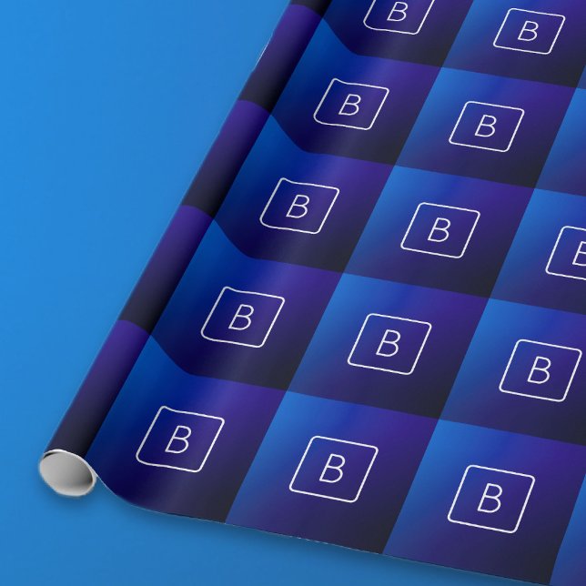 Papier Cadeau Simple moderne bleu foncé Ombre dégradé et monogra (Créateur téléchargé)