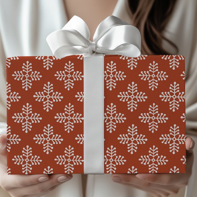 Papier Cadeau Simple Moderne Flocon de Neige de Noël Rouge et Bl (Créateur téléchargé)
