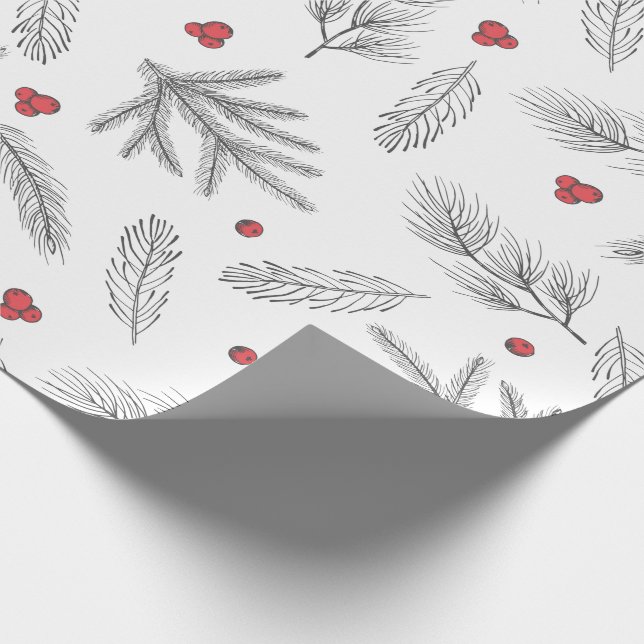 Papier Cadeau Simple Moderne Rouge, Noir & Blanc Noël (Coin)