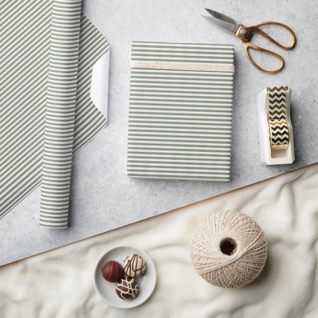 Papier Cadeau Simple Moderne Rustique Rayures Vert Sauge  (Artisanat)