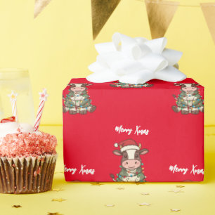 Papier Cadeau Simple motif moderne de vachette chèvre de Noël