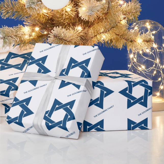 Papier Cadeau Simple Navy Blue Hanoukka Star of David Motif (Vacances)