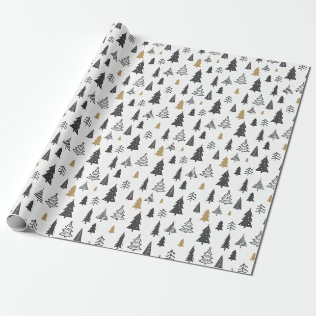 Papier Cadeau Simple Noël Moderne Doodle Noir et Blanc (Déroulé)