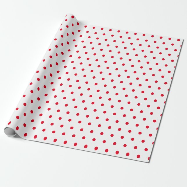 Papier Cadeau Simple pois minimal blanc et rouge (Déroulé)