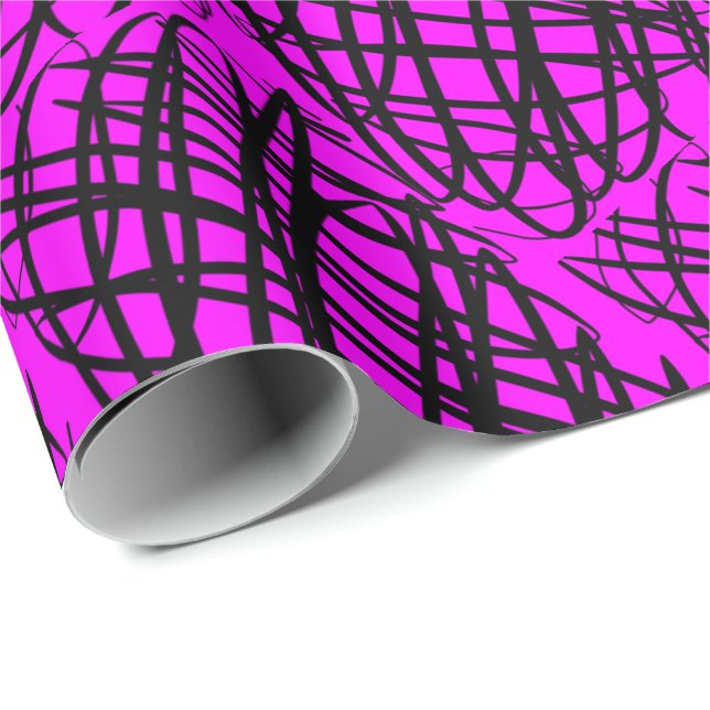 Papier Cadeau Simple Scribble | Noir | Angled | Magenta | (Coin rond)