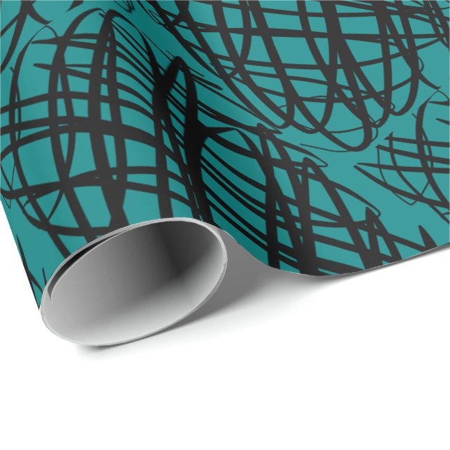 Papier Cadeau Simple Scribble | Noir | Angled | TURQUOISE | (Coin rond)