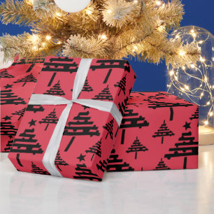 Papier Cadeau Simples Arbre de Noël Motif Black Red Holiday