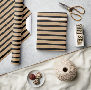 Papier Cadeau Simples Bandes Noires Chics Sur Faux Brown Kraft