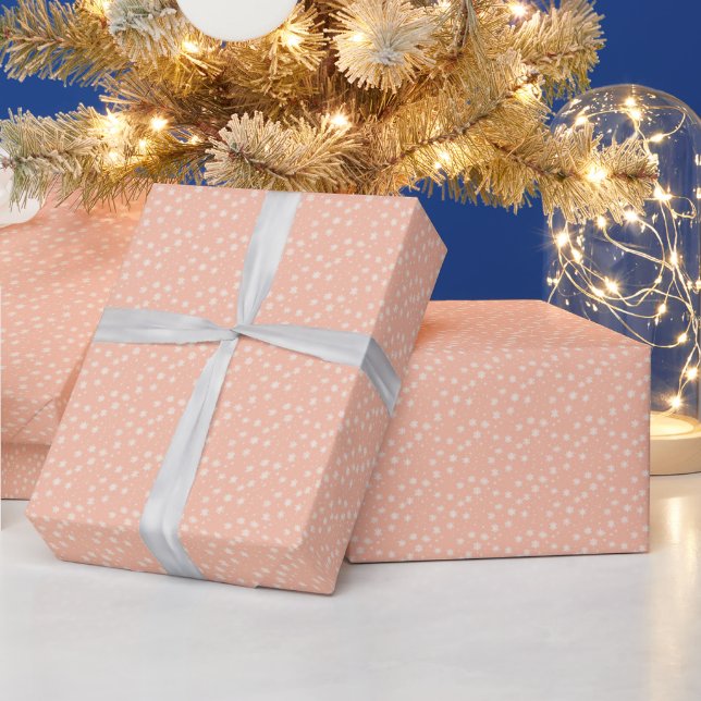 Papier Cadeau Simples flocons blancs Noël orange (Vacances)