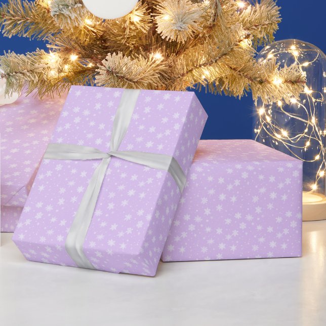 Papier Cadeau Simples flocons blancs Violet Noël (Vacances)