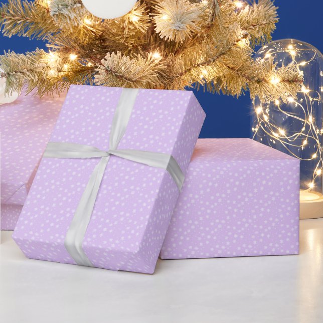 Papier Cadeau Simples flocons blancs Violet Noël (Vacances)