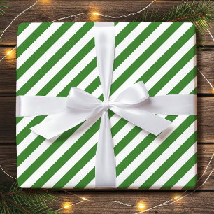 Papier Cadeau Simples rayures diagonales vertes et blanches de N