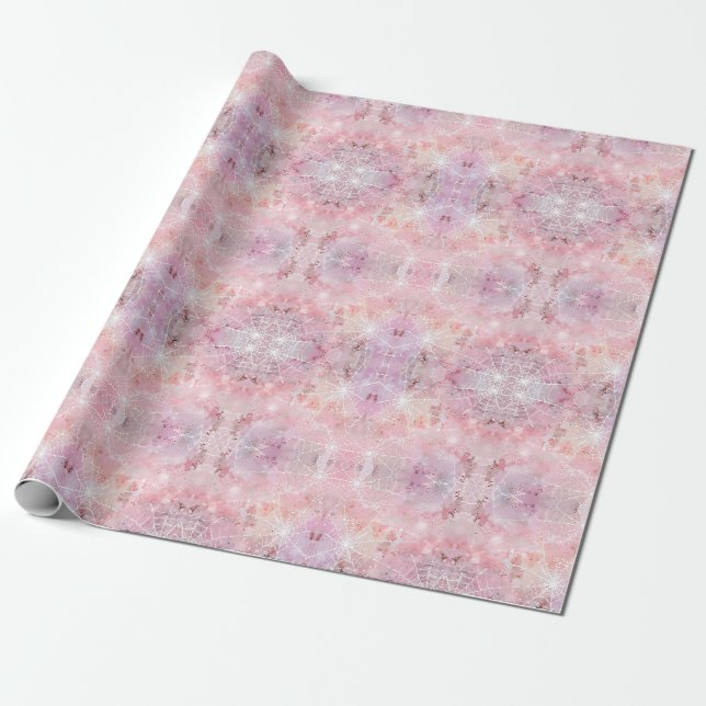 Papier Cadeau Simples toiles d'araignées roses mignonnes Whimsic (Déroulé)