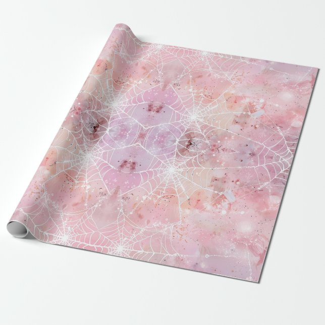 Papier Cadeau Simples toiles d'araignées roses mignonnes Whimsic (Déroulé)