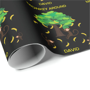 Papier Cadeau "Singe autour" Singes allant bananesEnvelopper