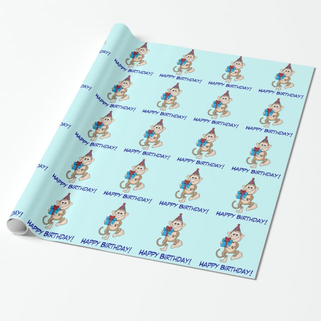 Papier Cadeau Singe avec le joyeux anniversaire actuel ! (Déroulé)